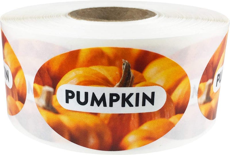 Pumpkin Grocery Store Food Labels 1.25 x 2 Inch Oval Shape 500 Total Adhesive Stickers